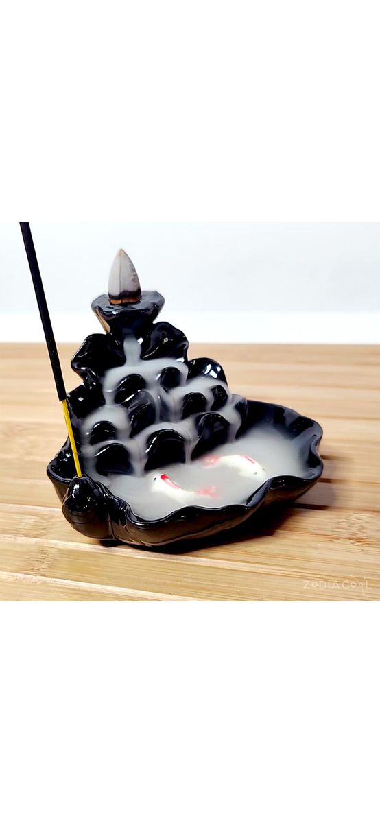 Fântână Pești, suport de aromaterapie cu 2 conuri backflow, ceramică 7.5 cm negru