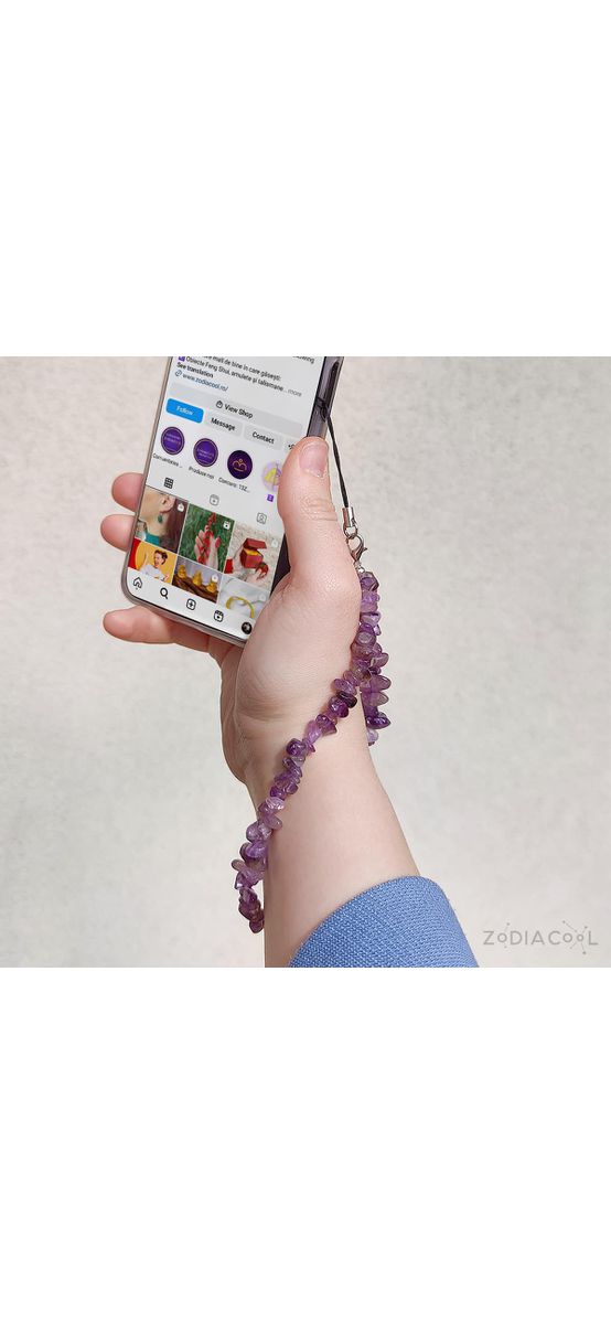 Charm pentru telefon piatra Ametist, brățară cristal natural mov