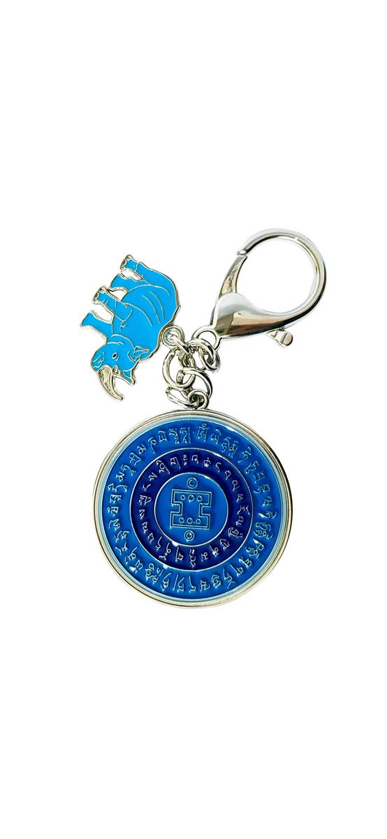 Amuleta protectie accidente breloc rinocer si elefant, contra furturilor si infidelitatii, metal de calitate, albastru