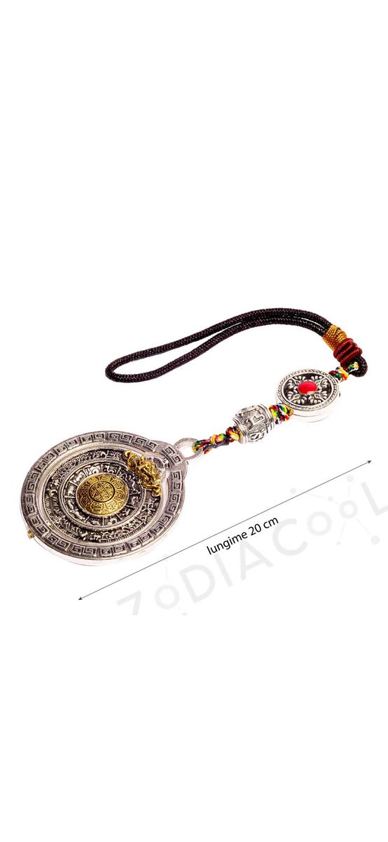 Amuleta 8 simboluri norocoase tibetane Ashtamangala, multiplicarea norocului, se roteste, metal premium argintiu snur