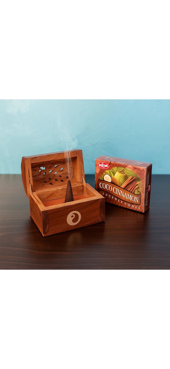 Conuri parfumate Cocos Scortisoara, gama profesionala HEM Coconut Cinamon, aroma dulce picant, 10 buc, suport metalic inclus
