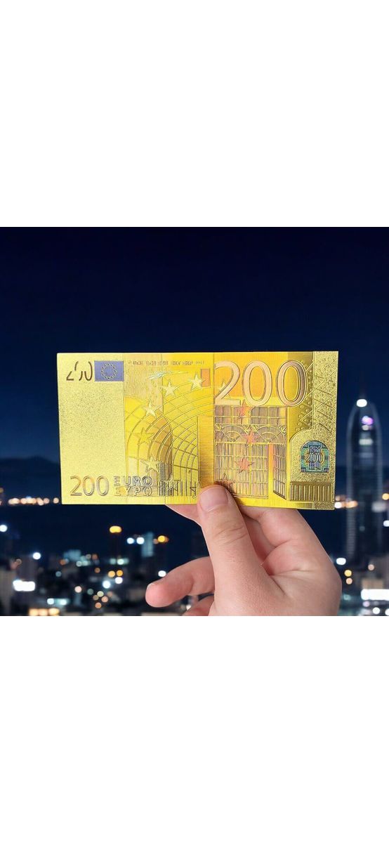 Bancnotă metalică 200 euro, amuletă pentru activarea abundenței, polimer de calitate auriu 15 cm