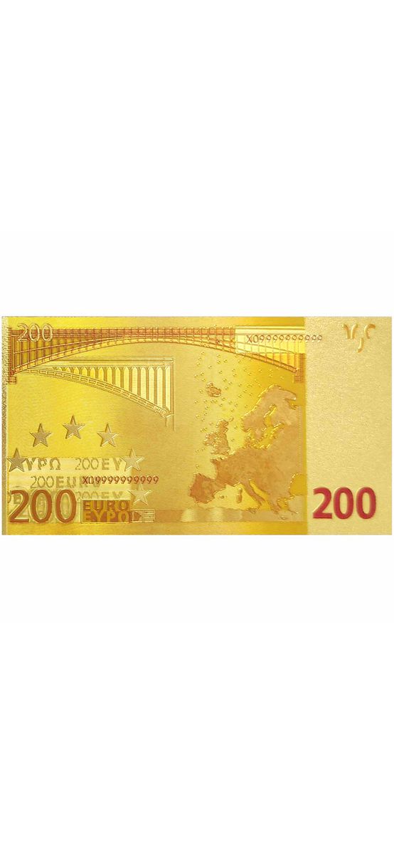 Bancnotă metalică 200 euro, amuletă pentru activarea abundenței, polimer de calitate auriu 15 cm