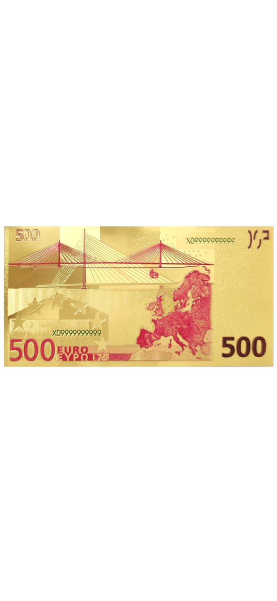 Bancnotă metalică 500 euro, amuletă pentru bani, polimer 15 cm