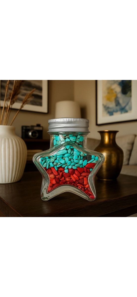 Pietre semipretioase Turcoaz si Coral, borcan in forma de stea, 230 g