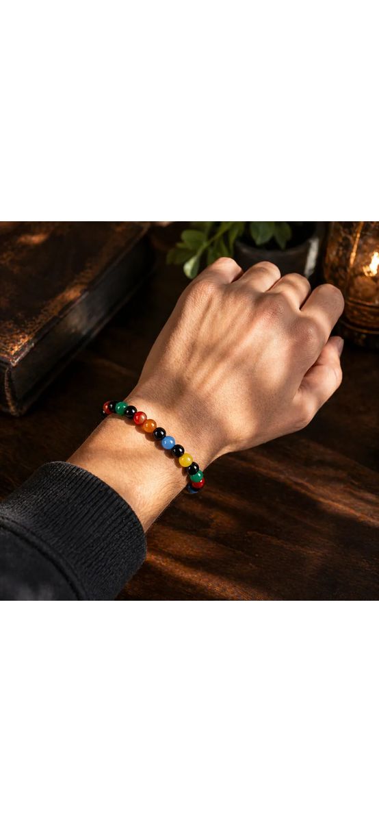 Set bratara Agata multicolor cu felicitare personalizata, talisman impotriva energiilor negative, pietre semipretioase rotunde 6 mm elastica