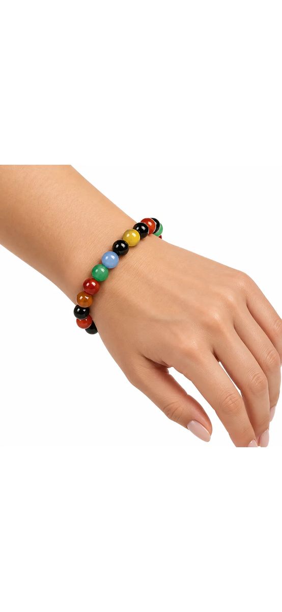 Set bratara Agata multicolor cu felicitare personalizata, talisman impotriva energiilor negative, pietre semipretioase rotunde 6 mm elastica