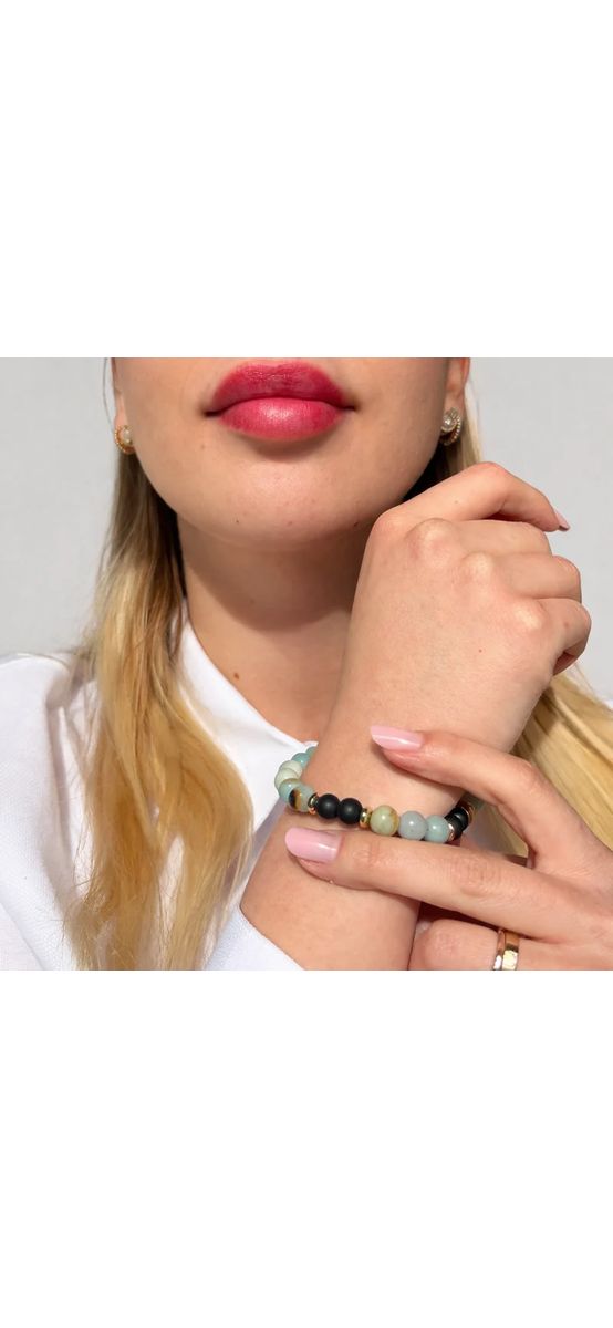 Bratara Amazonit, piatra naturala 6 mm, femei barbati, elastica