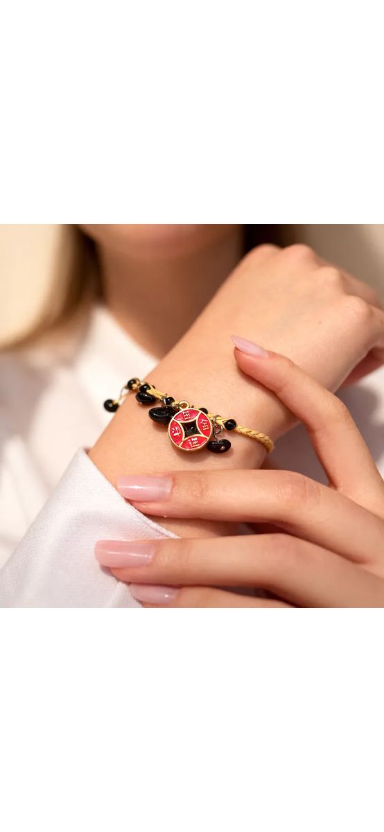 Brățară Obsidian cu ideograma prosperității, piatra protectiei, boho rafie reglabilă