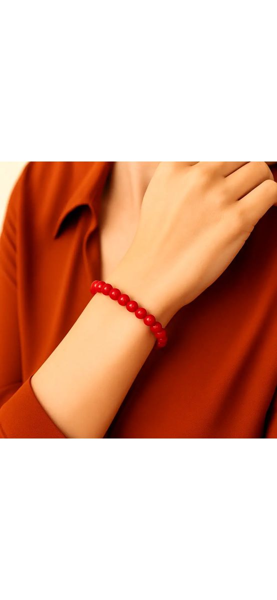 Set bratara pietrele Coral pe felicitare personalizata, piatra semipretioasa pentru eliberarea energiilor negative, elastica rosu