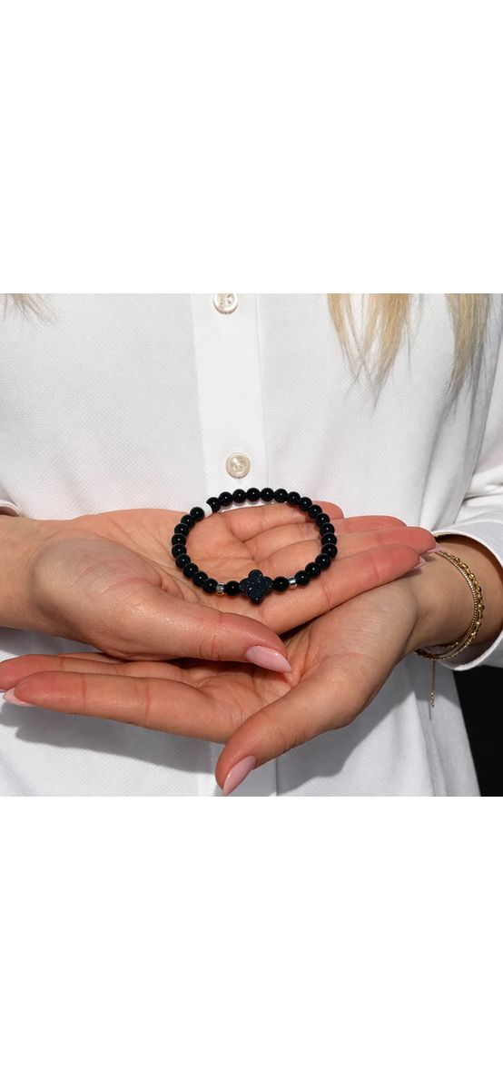 Brățară Goldenstone cu trifoi norocos cu 4 foi, piatra energiei, elastică