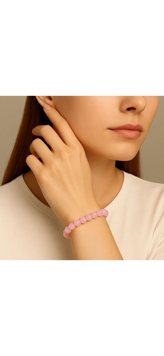 Bratara Cuart Roz pe felicitare personalizata, pietre semipretioase rotunde 6 mm, elastica