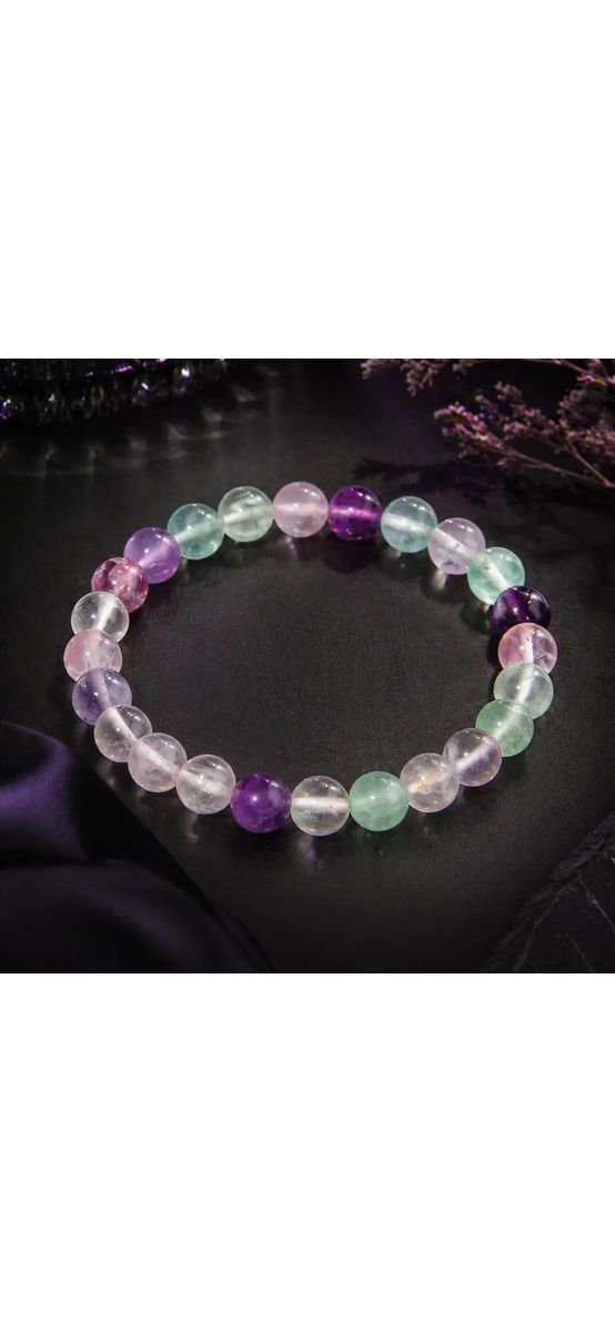 Set bratara Fluorina cu felicitare personalizata, piatra contra gandurilor negative, pietre semipretioase rotunde 6 mm