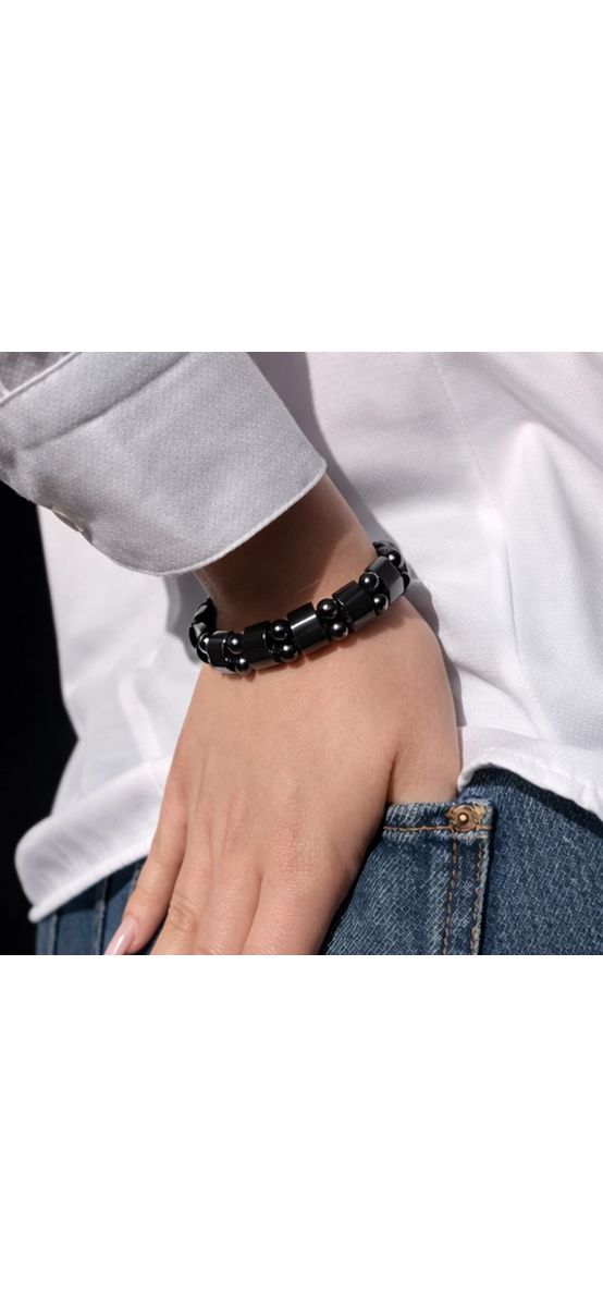 Bratara magnetica piatra Hematit, efect bio-magnetic al tensiunii arteriale, femei si barbati, elastica negru