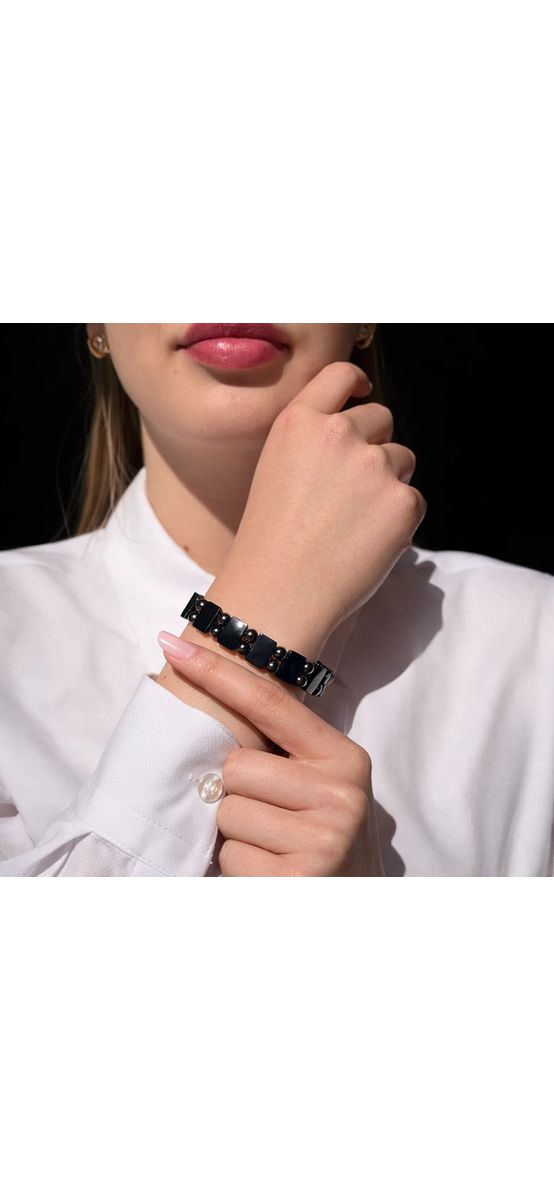 Bratara magnetica piatra Hematit, efect bio-magnetic al tensiunii arteriale, femei si barbati, elastica negru