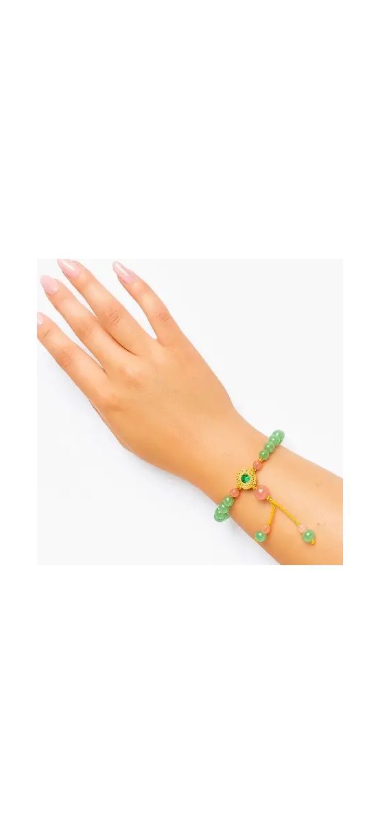 Brățară Aventurin cu mandală florală, piatra prosperității, reglabilă cu șnur și ciucure