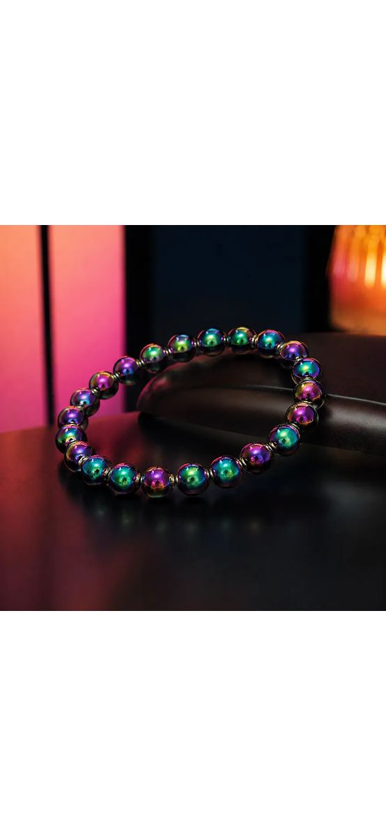 Brățară Obsidian curcubeu, piatră naturală protecție contra energiilor negative, cristal natural electroplated multicolor
