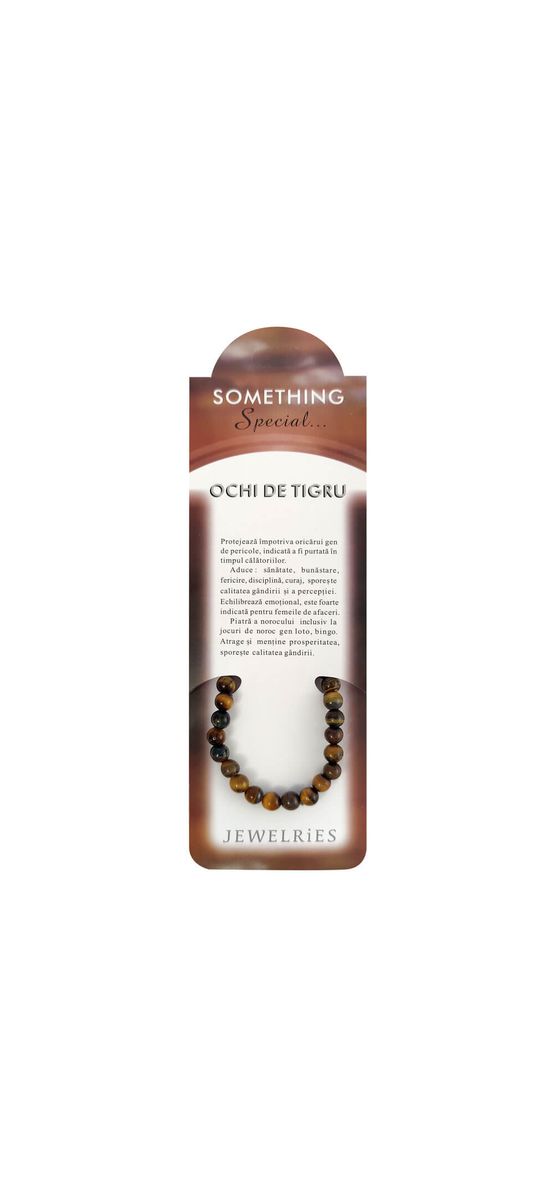 Set bratara piatra Ochi de tigru cu felicitare personalizata, talisman pentru indeplinirea dorintelor, femei barbati, elastica maro
