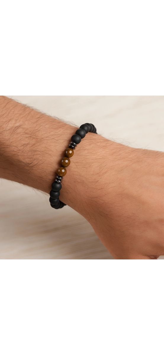 Bratara Ochi de tigru, Hematit si cuartz matuit, pentru femei si barbati, elastică 19 cm