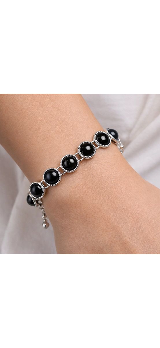 Brățară 9 pietre Onix, piatră rotundă neagră