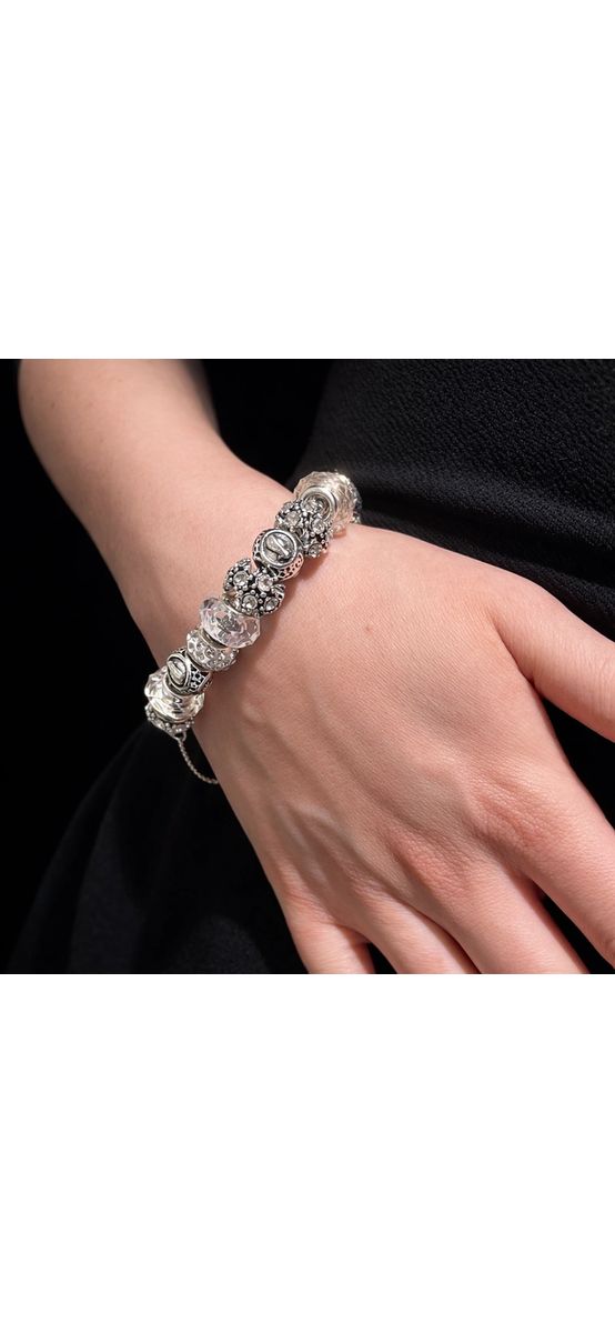 Brățară zodia Fecioară charmuri, suflată cu argint cu strasuri montate în charmuri, inox solid de calitate alb 19 cm