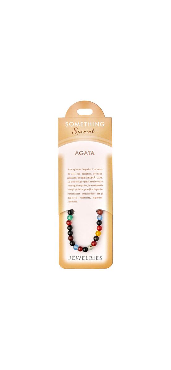 Set bratara Agata multicolor cu felicitare personalizata, talisman impotriva energiilor negative, pietre semipretioase rotunde 6 mm elastica