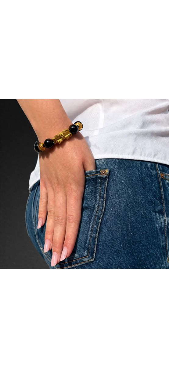 Bratara Pi Yao si piatra Obsidian, piatra protectie energie negativa, femei barbati, elastica negru