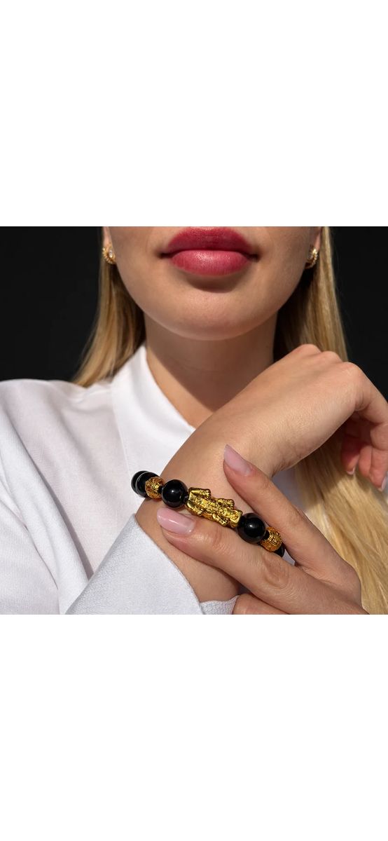 Bratara Pi Yao si piatra Obsidian, piatra protectie energie negativa, femei barbati, elastica negru