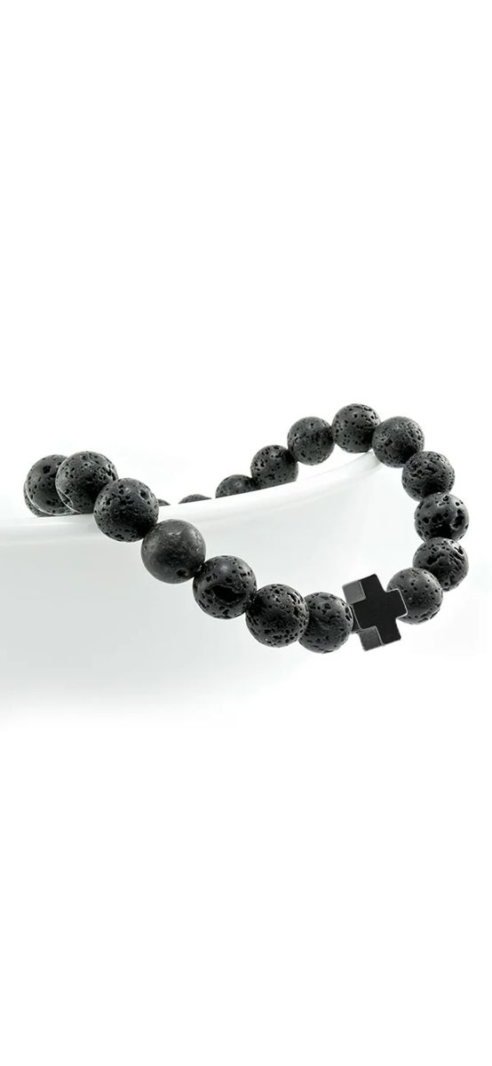 Bratara roca vulcanica lava si cruciulita hematit, femei si barbati, elastic