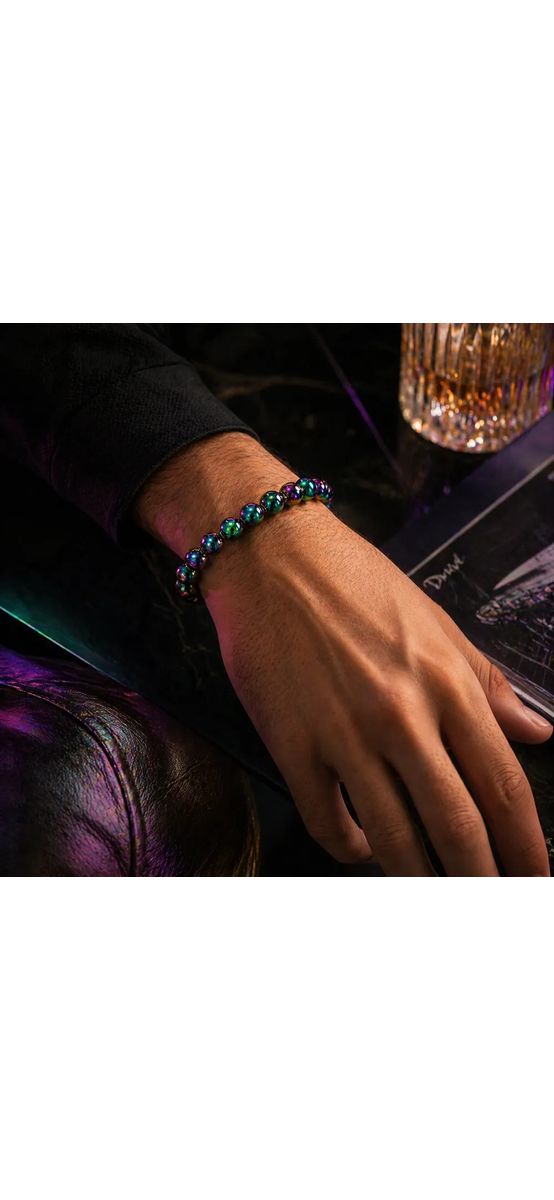 Brățară Obsidian curcubeu, piatră naturală protecție contra energiilor negative, cristal natural electroplated multicolor