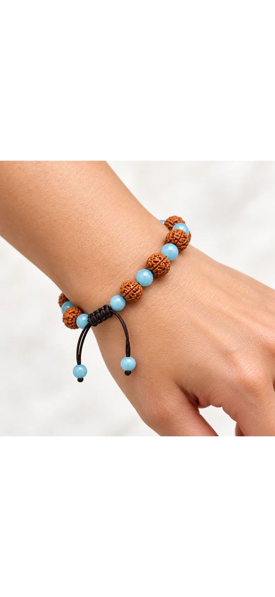 Bratara snur Rudraksha Amazonit, pietre naturale, reglabila unisex albastru