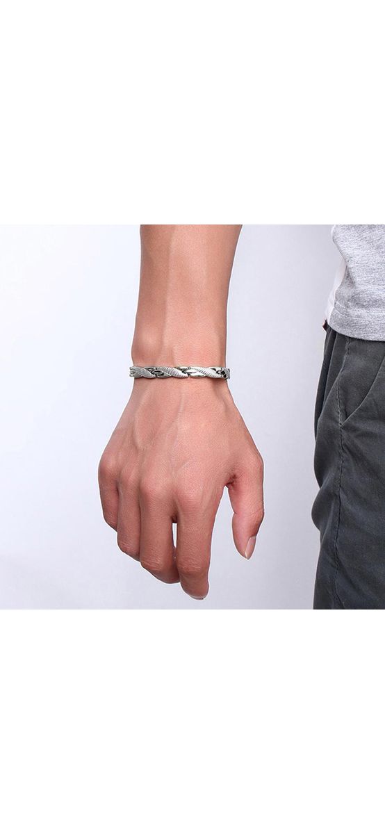 Bratara energetica de slabit magnetica cu germaniu, infrarous si anioni, femei si barbati pentru incheieturi, argintiu 20 cm