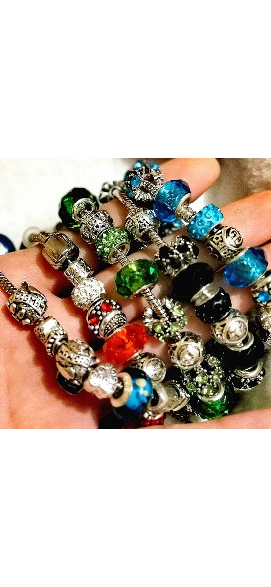 Brățară zodia Balanță tip Pandora, suflată cu argint cu strasuri montate în charmuri, inox solid de calitate verde smarald 19 cm
