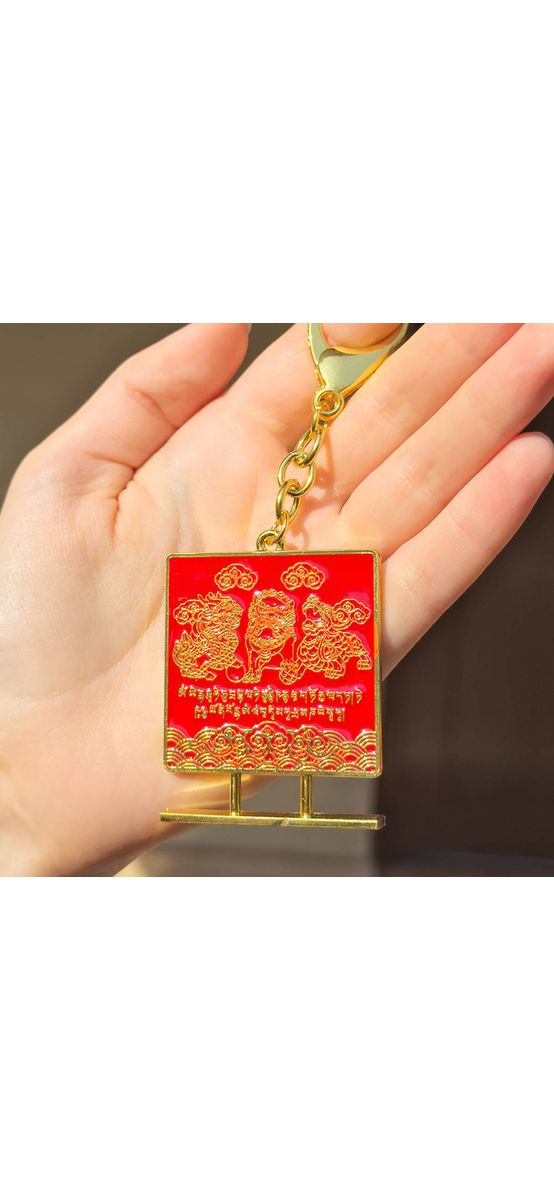 Breloc 3 gardieni, amuleta feng shui contra energiei negative, metal solid roșu 11 cm