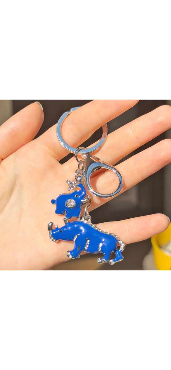 Breloc rinocer si elefant, amuleta protectie accidente, furturi si tradare, metal de calitate, albastru