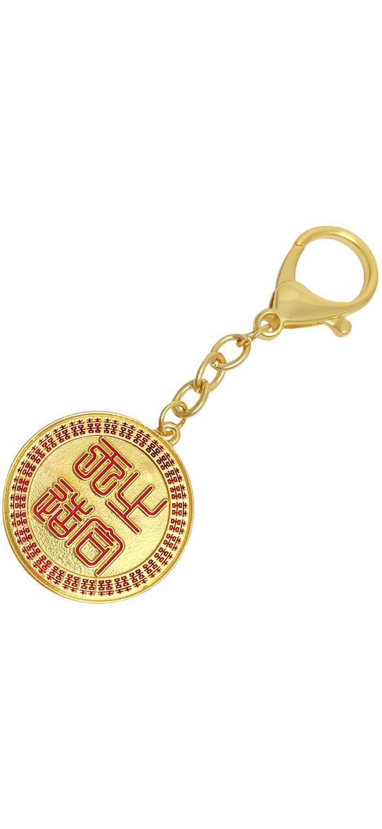 Breloc Big Fortune, amuletă feng shui pentru câștiguri și succes, metal auriu cu roșu 11 cm