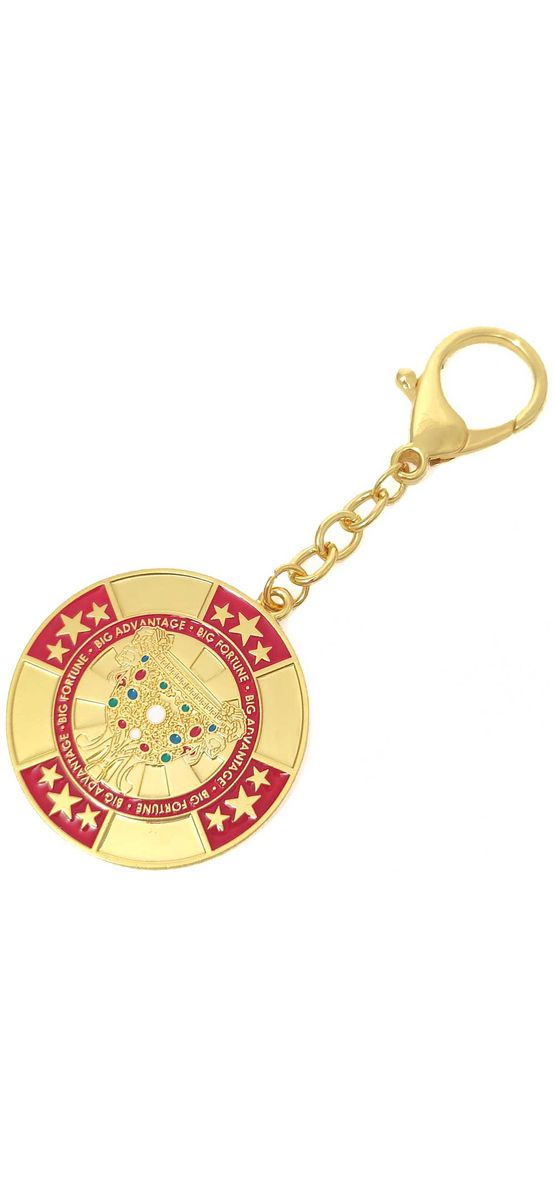 Breloc Big Fortune, amuletă feng shui pentru câștiguri și succes, metal auriu cu roșu 11 cm