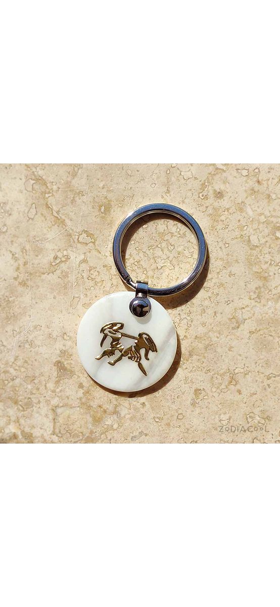 Zodia Gemeni breloc chei, pandantiv sidef alb, personalizat cu semn zodiacal, 30 mm