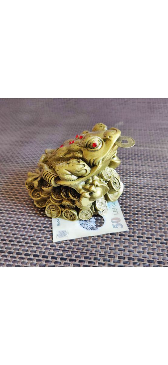 Broasca Feng Shui mare, amuleta banilor cu monede chinezesti, 13 cm