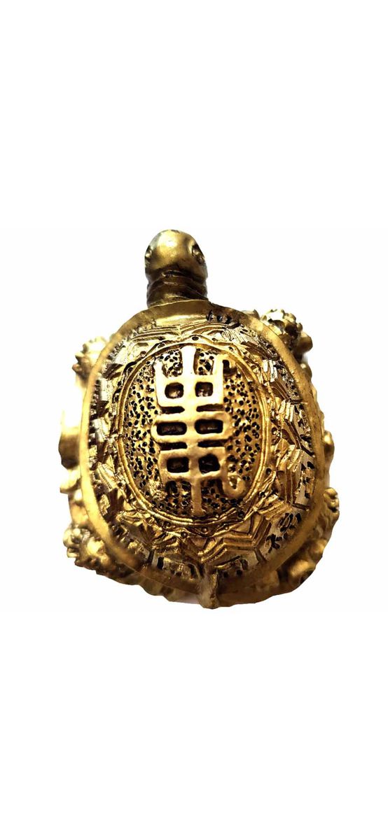 Broasca testoasa feng shui cu ideograme, amuleta pentru stabilitate si longevitate, statueta aurie