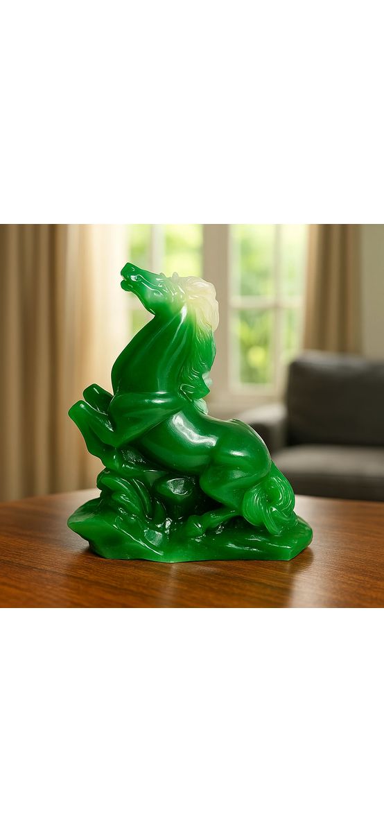 Cal jad in doua picioare, statuieta feng shui pentru reusite si victorii, verde