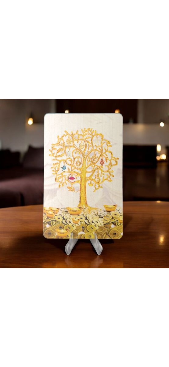 Card Copacul Banilor, amuleta bani cu 8 simboluri norocoase, auriu