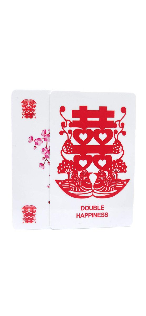 Card amuleta dragoste cu simbolul duba fericire, pvc alb cu rosu