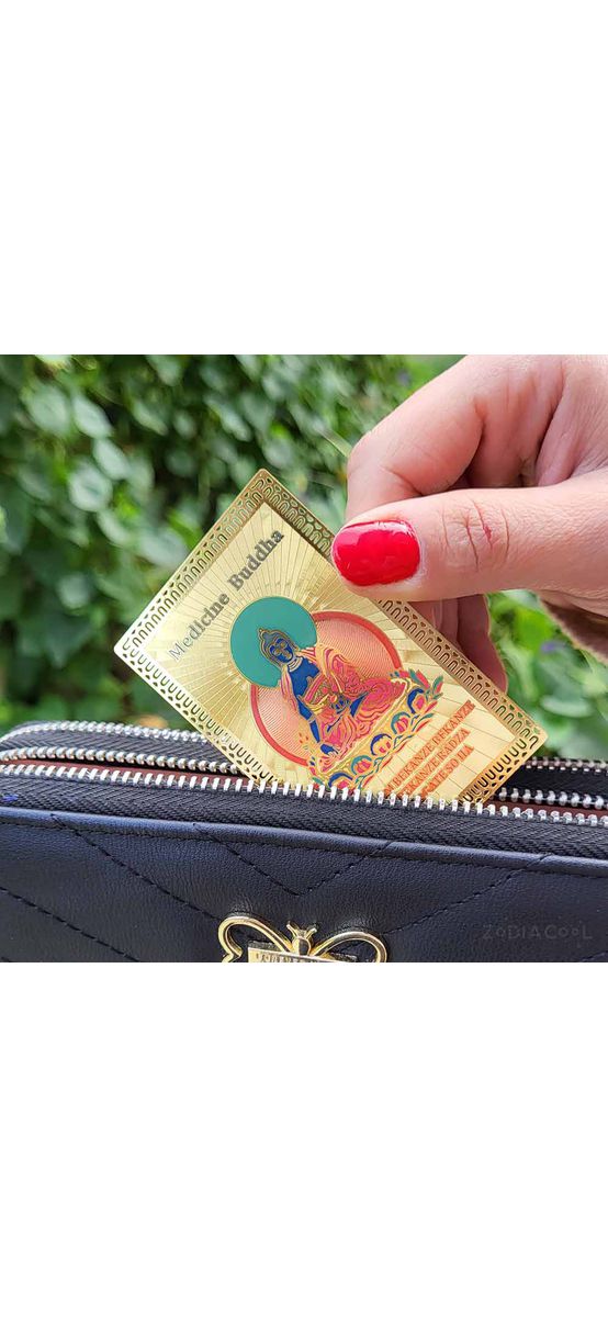 Card Buddha medicinei cu pasăre Garuda, amuleta pentru protectie boli, metal auriu suport inclus