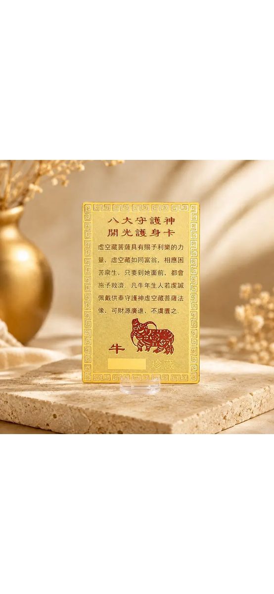 Card Feng Shui Bivol, amuletă pentru conectarea cu energia semnului zodiacal, metal auriu 7.5 cm