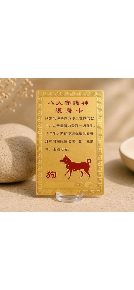 Card Feng Shui Câine, amuletă pentru conectarea cu energia semnului zodiacal, metal auriu 7.5 cm