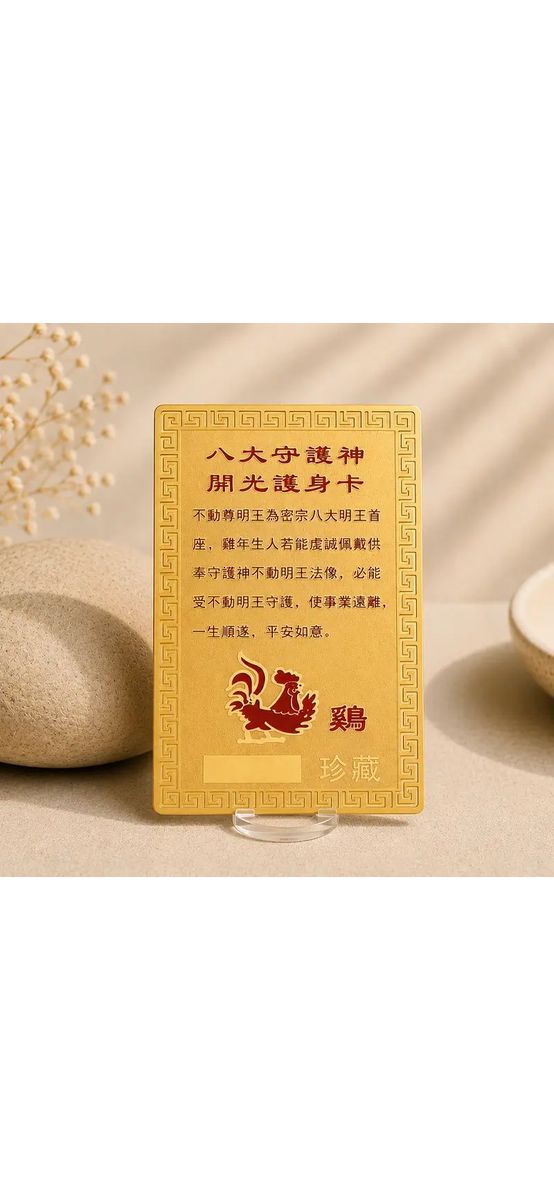 Card Feng Shui Cocoș, amuletă pentru conectarea cu energia semnului zodiacal, metal auriu 7.5 cm
