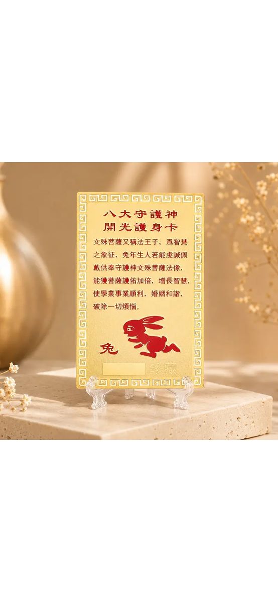 Card zodia Iepure, amuletă de activare energie semn zodiacal, metal auriu 7.5 cm