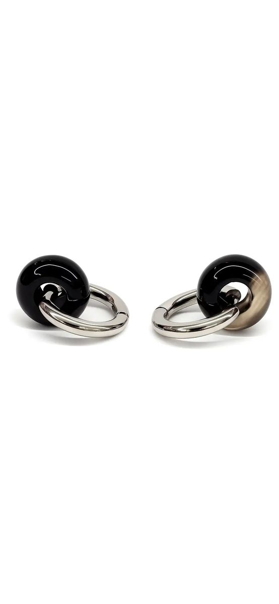 Cercei rotunzi agat negru, piatra naturală 8 mm, cerc inoxidabil argintiu
