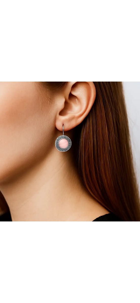 Cercei cuarț roz, piatra dragostei, rotundă sau ovală și tortiță argintie 3,5 cm